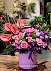 Pembe Silindir Kutuda Anthurium ve Pembe Gül